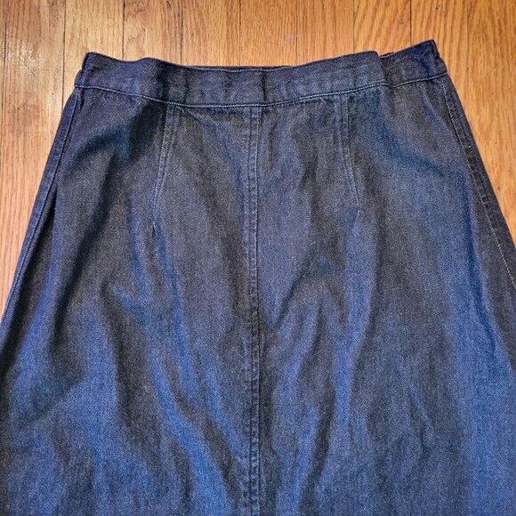 Roamans 8 Black Denim Long A Line Skirt Cotton Maxi Modest Front Slit - Picture 4 of 4